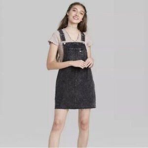 Wild Fable Distressed BLACK DENIM SKIRTALL Overall Jumper SKIRT Dress  Size S